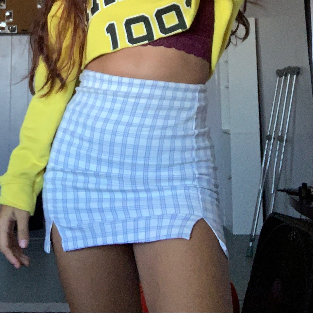 Plaid high rise slit mini skirt